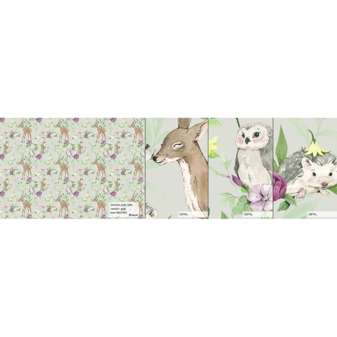 Próbka tapety MALUMI do pokoju dziecięcego - Woodland Girl Grey