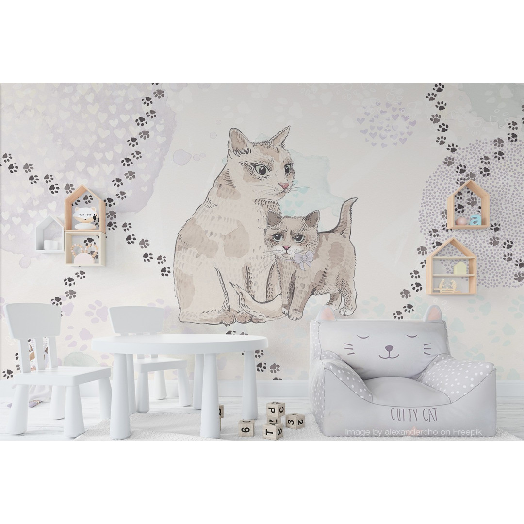 MALUMI TAPETA DO POKOJU DZIECIĘCEGO Cutty Cats - violet - tapeta dziecięca z kotkami