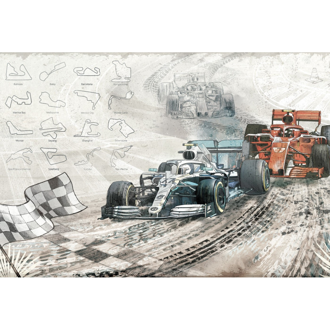 MALUMI TAPETA DO POKOJU DZIECIĘCEGO FORMULA 1 - tapeta dla chłopaka z bolidami i torem wyścigowym