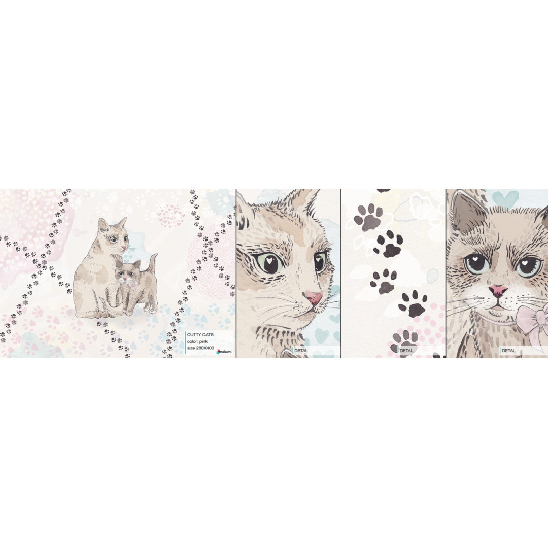 Próbka tapety MALUMI cutty cats pink
