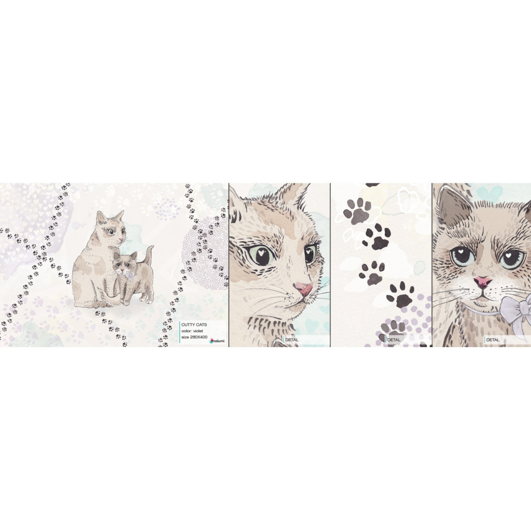 Próbka tapety MALUMI cutty cats violet