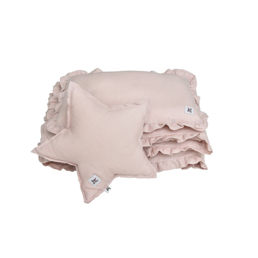 Dusty pink lniana pościel 2-el L z falbanką