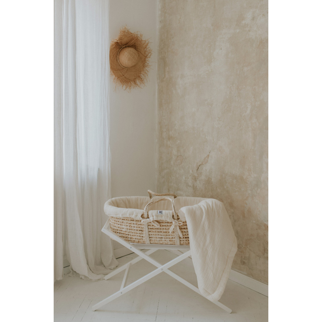 Zestaw: kosz Mojżesza Meeko z materacem + stojak + tekstylia Milk