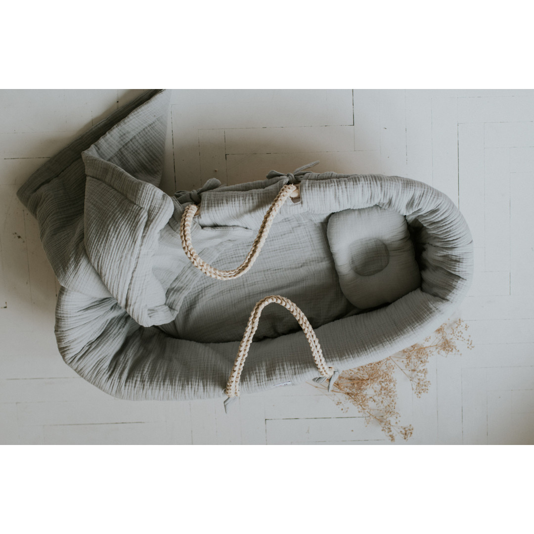 Zestaw: kosz Mojżesza Meeko z materacem + stojak + tekstylia Poppy