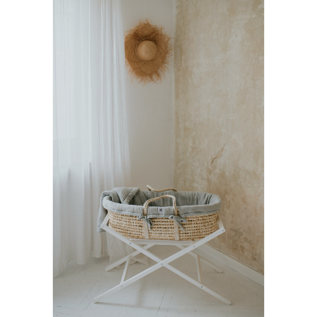 Zestaw: kosz Mojżesza Meeko z materacem + stojak + tekstylia Poppy