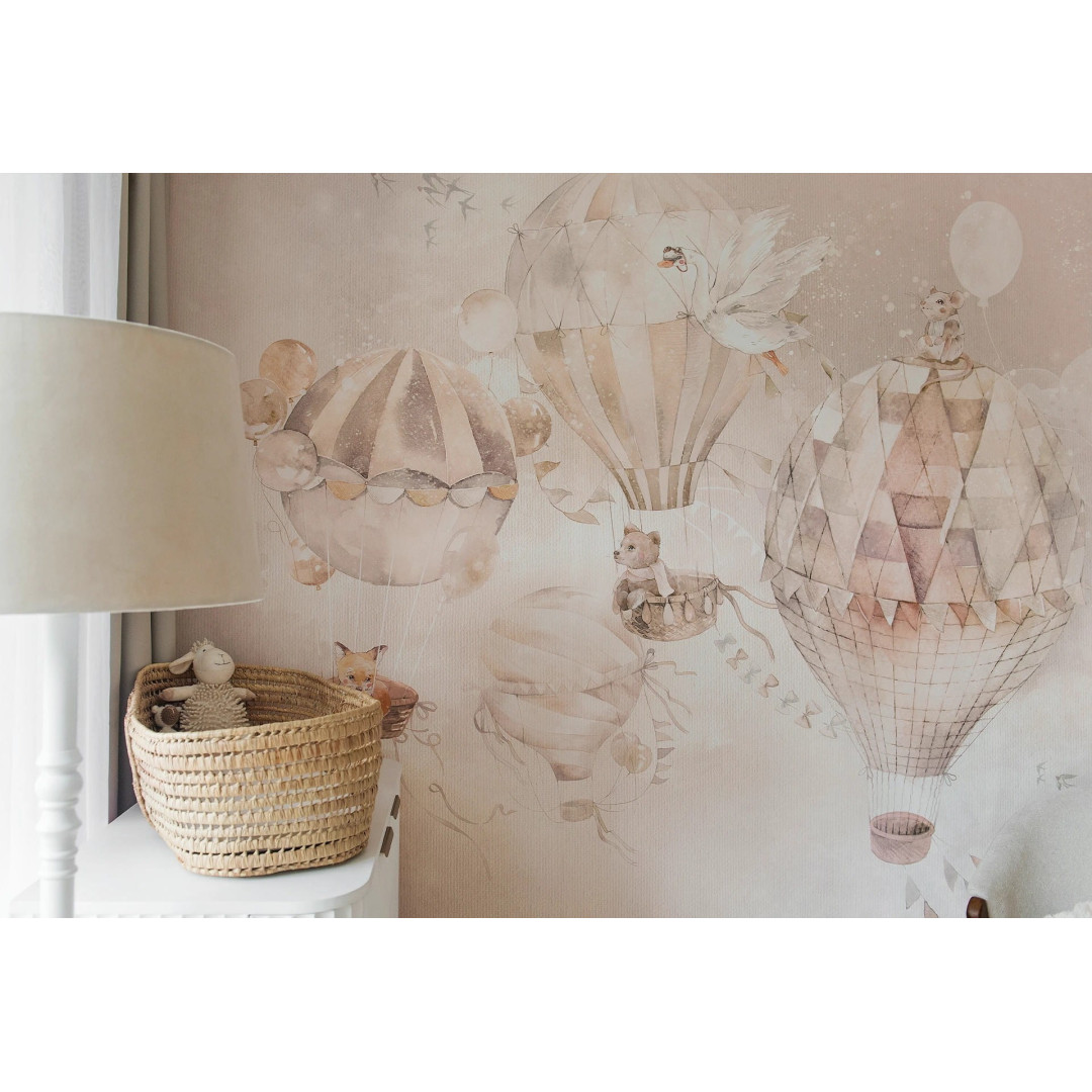 MALUMI TAPETA DO POKOJU DZIECIĘCEGO - BALLOONS - beige- tapeta dla dzieci w chmury i baloniki - MySweetRoom