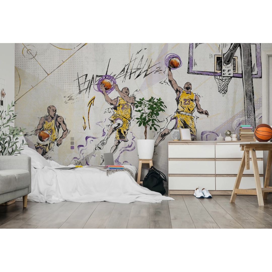 MALUMI TAPETA DO POKOJU DZIECIĘCEGO - BASKETBALL - violet - młodzieżowa tapeta z motywem piłki nożnej - MySweetRoom