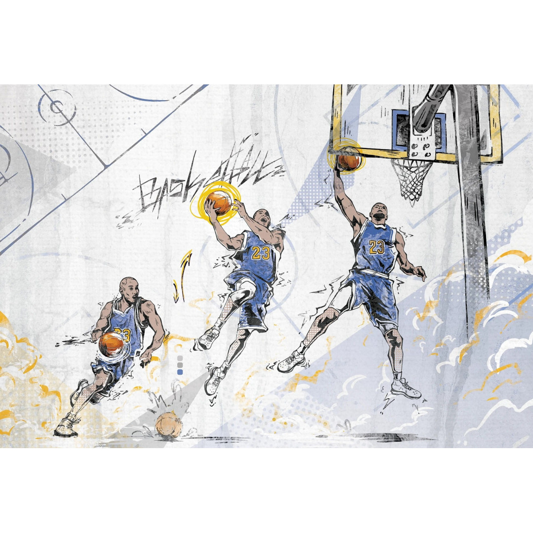 MALUMI TAPETA DO POKOJU DZIECIĘCEGO - BASKETBALL - blue - młodzieżowa tapeta z motywem piłki nożnej - MySweetRoom