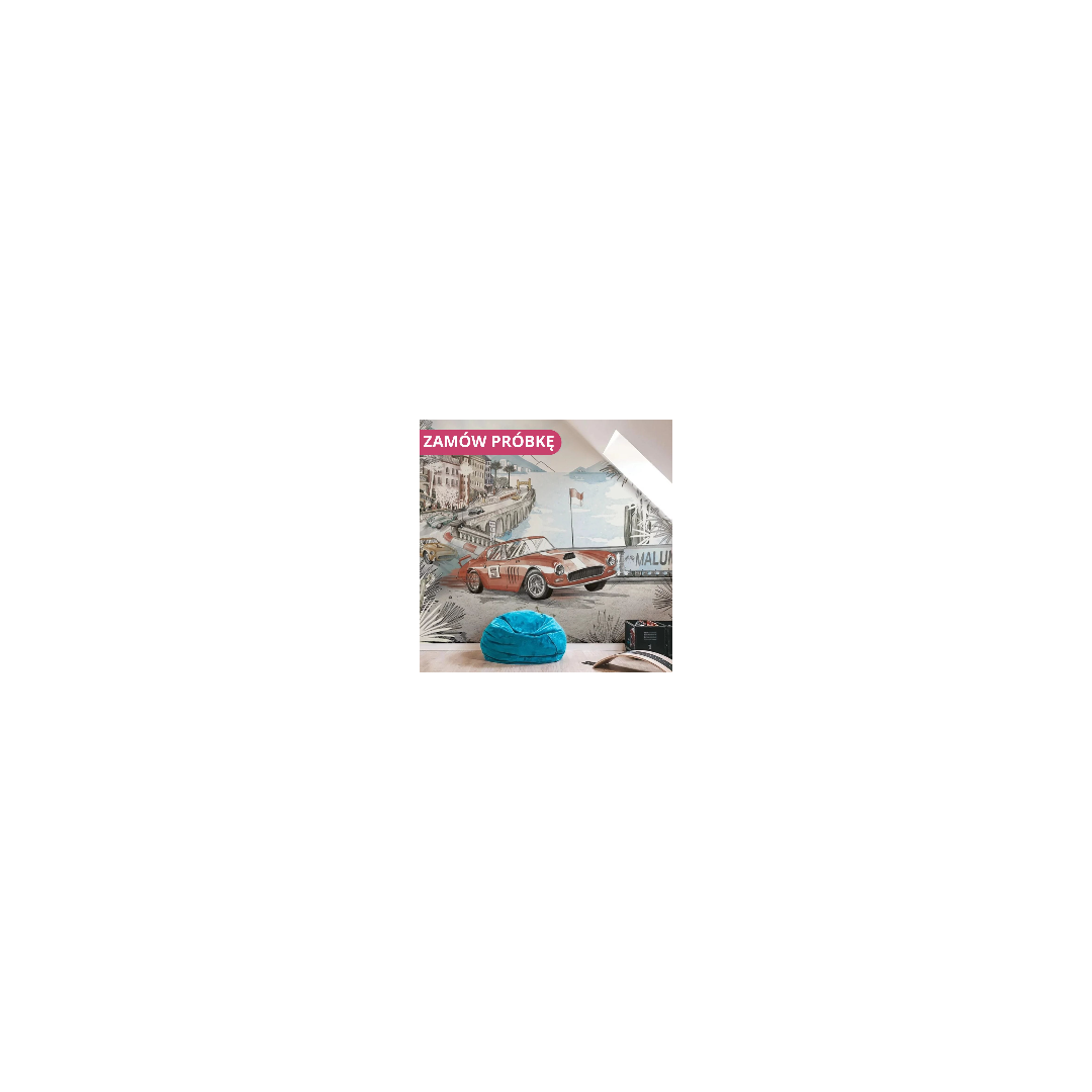 Tapeta do pokoju dziecięcego MONACO RACING - cloudy blue - tapeta z autami| PROJEKT POKOJU GRATIS
