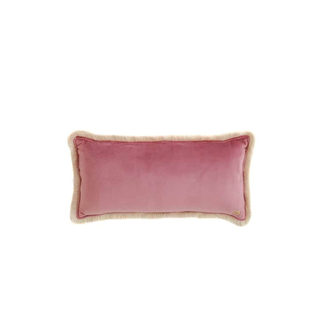 Różowy wałek dekoracyjny soft velvet z frędzlami