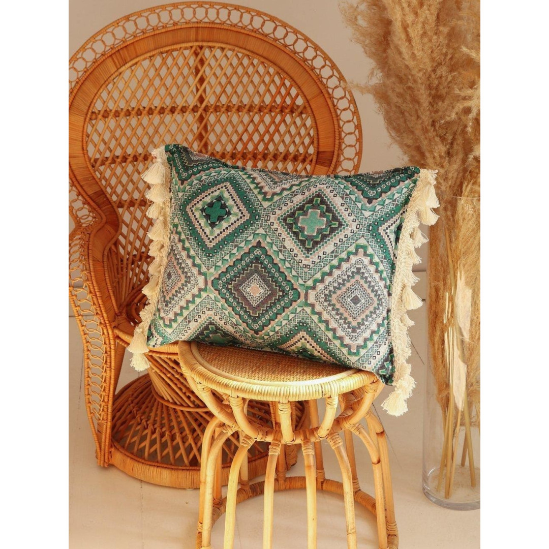 Poduszka z frędzlami "Sea green mosaic"