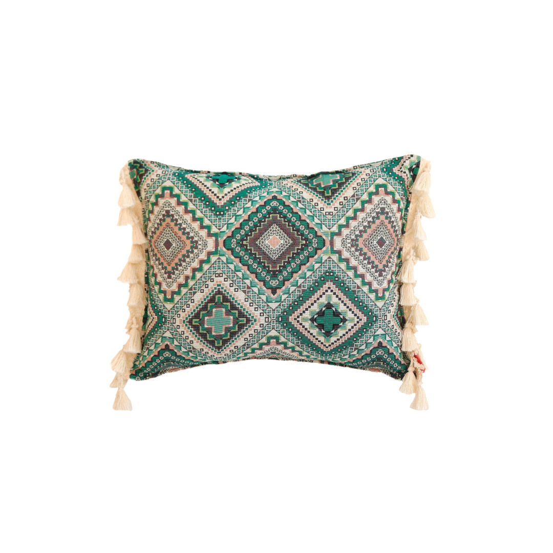 Poduszka z frędzlami "Sea green mosaic"