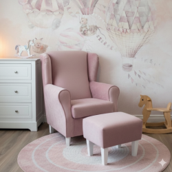 Fotel do karmienia różowy pluszowy velvet + PODNÓŻEK GRATIS
