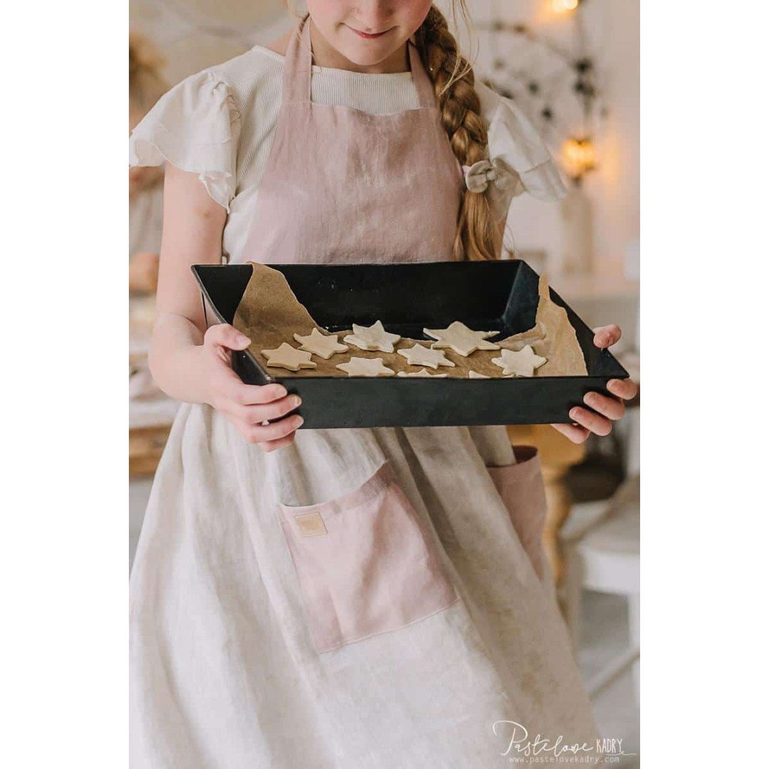 Dziecięcy lniany fartuszek kuchenny "Słodkie ciastko" 6-15 lat
