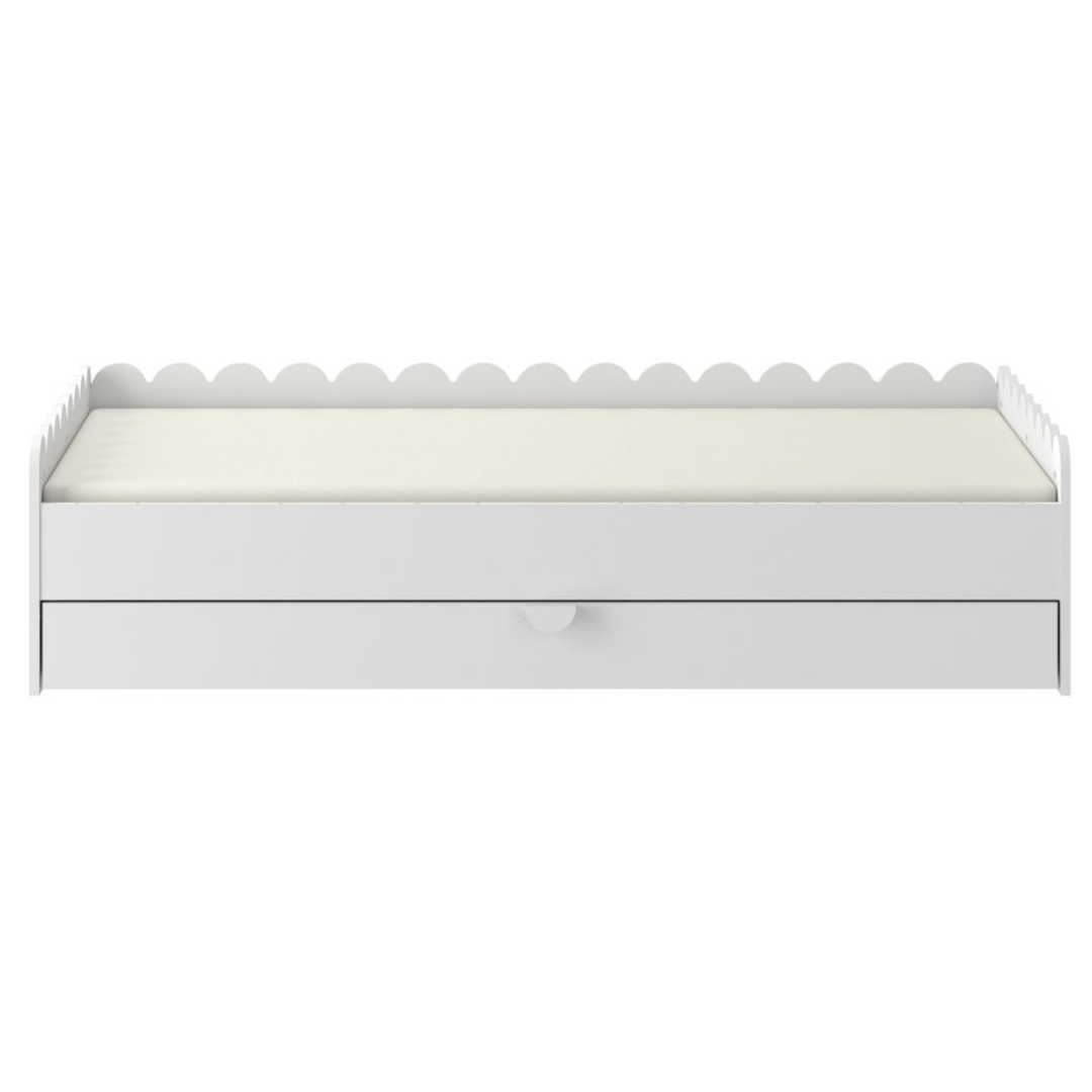 BookNook Łóżko Białe 160x80 z falbanką i szufladą