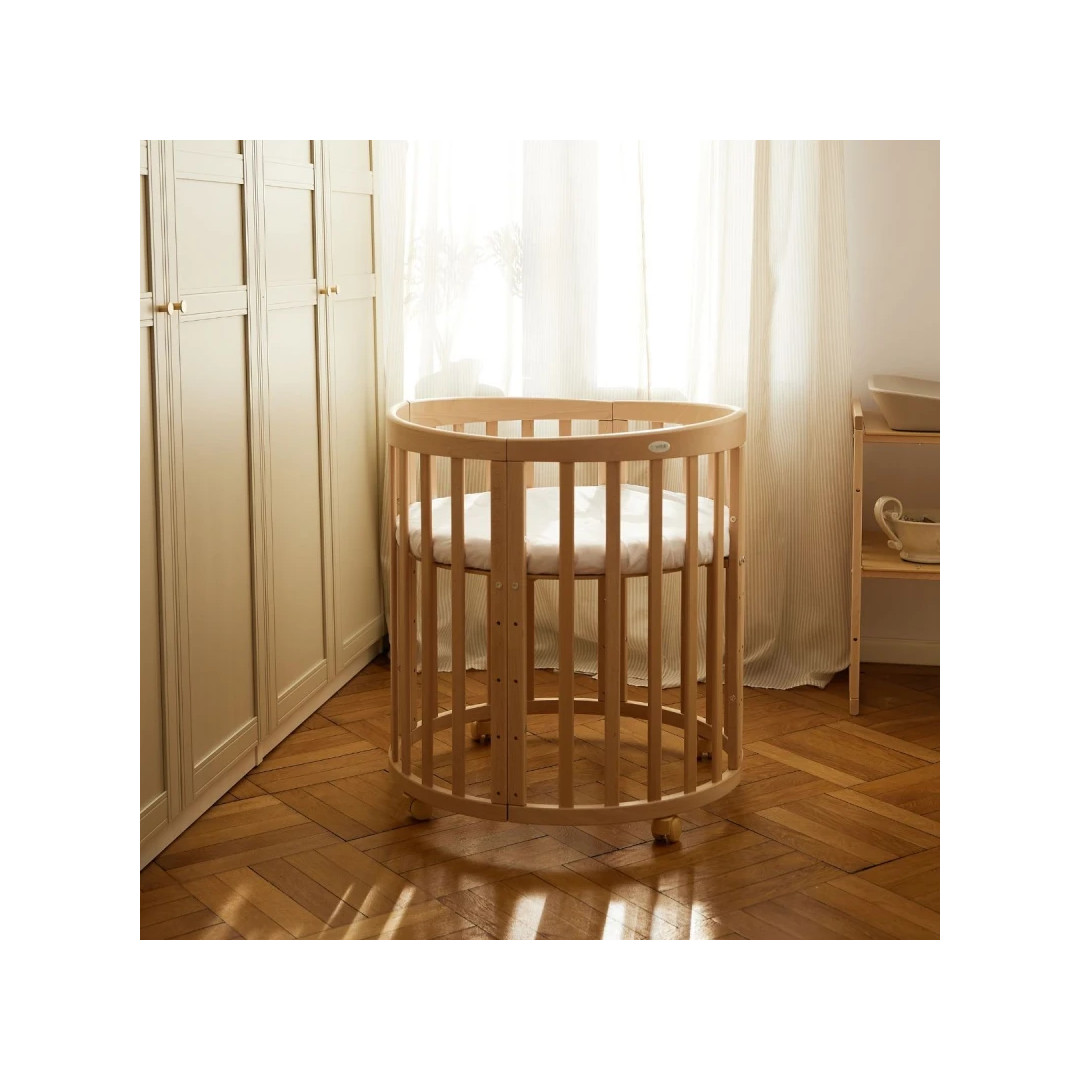 Owalne łóżeczko 7w1 z materacem - Naturalne