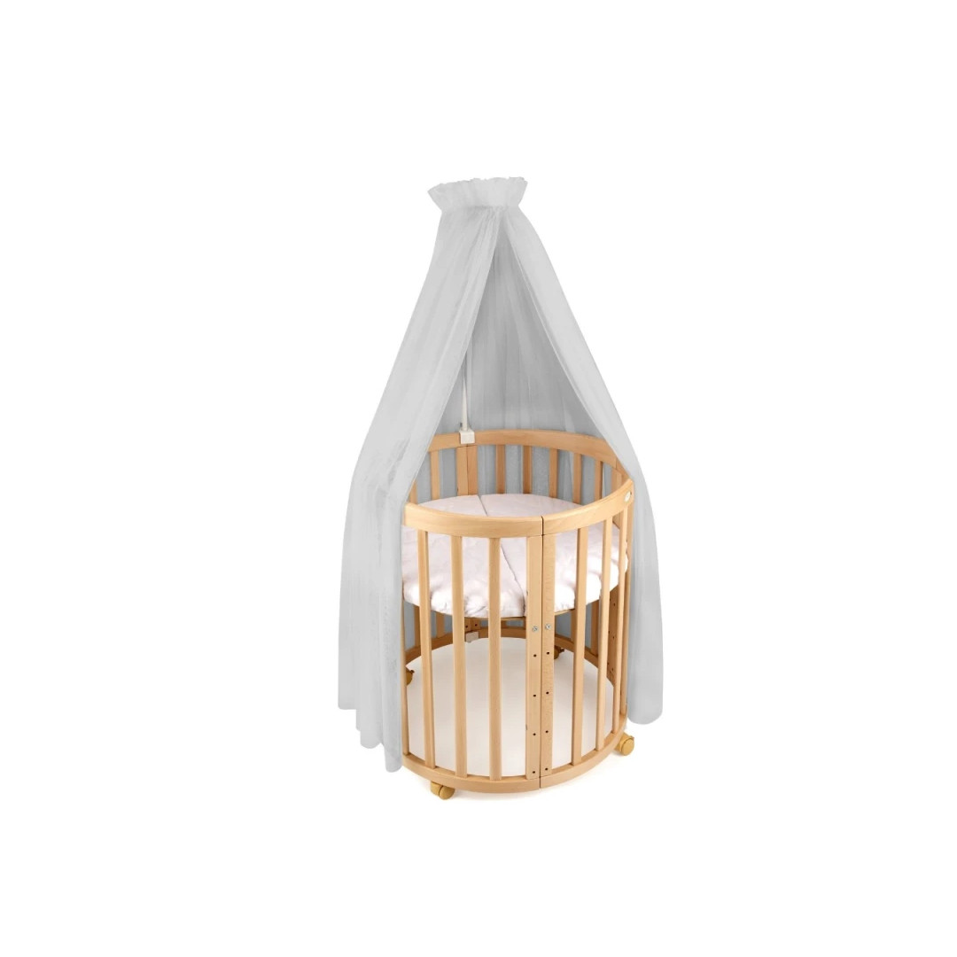 Tiulowy baldachim do łóżeczka Szary + stelaż