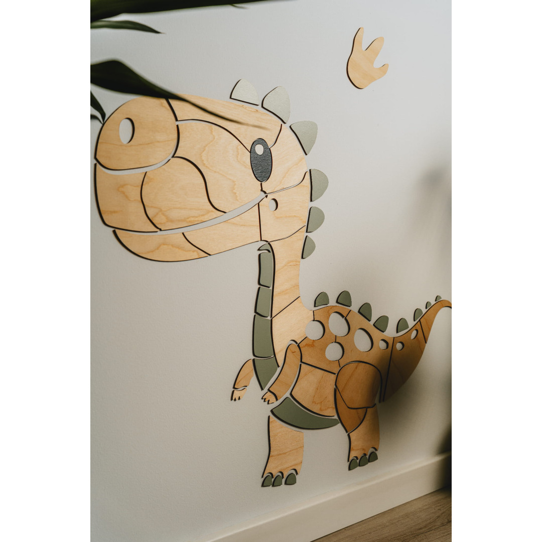 Drewniana dekoracja ścienna dino t-rex do pokoju dziecięcego - drewniakowa