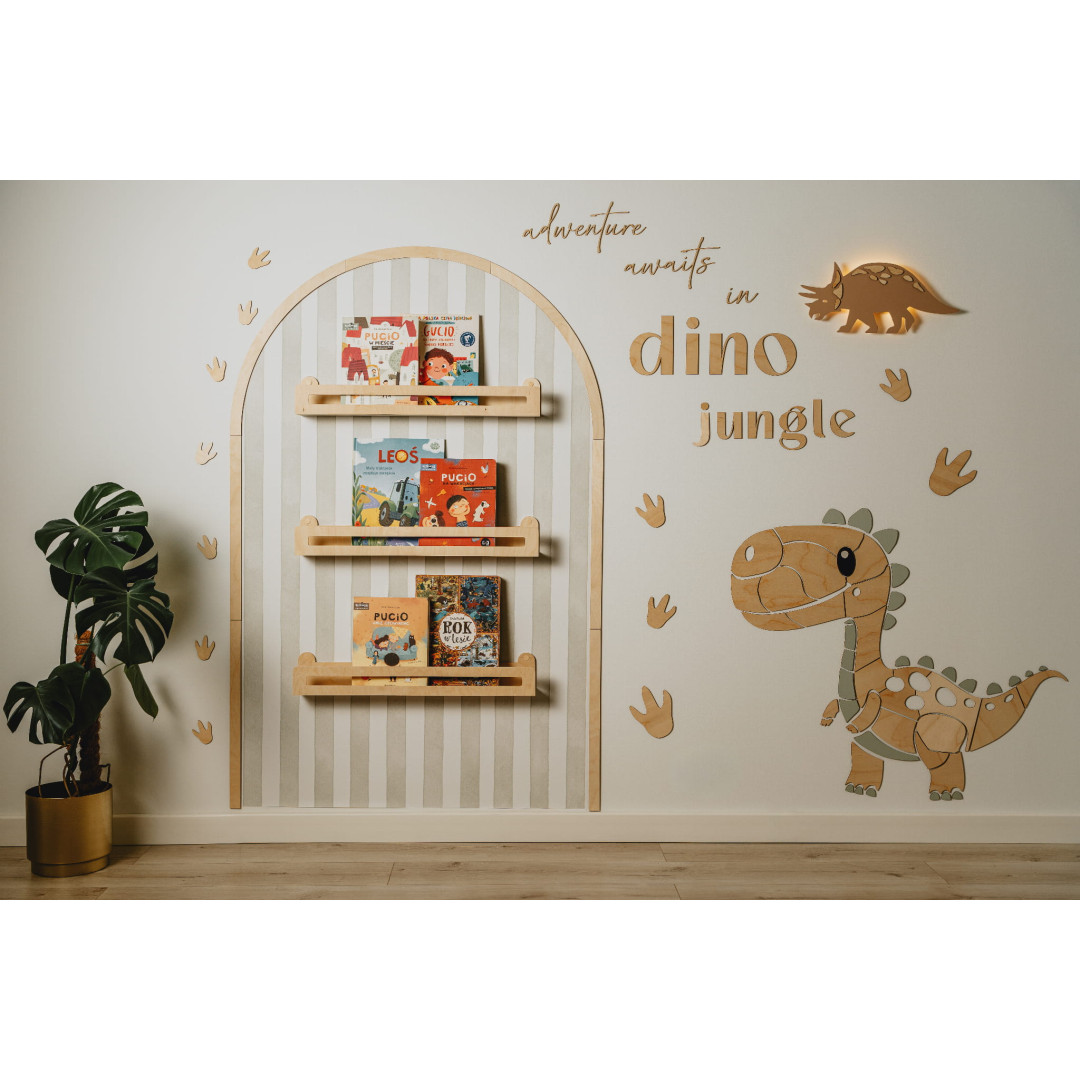 Drewniana dekoracja ścienna dino t-rex do pokoju dziecięcego - drewniakowa