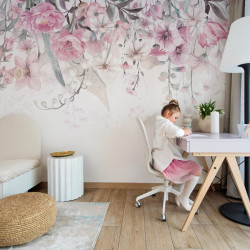 MALUMI TAPETA DO POKOJU DZIECIĘCEGO - BLOOM UP - PINK- tapeta wiszące różowe kwiaty do pokoju dziecięcego