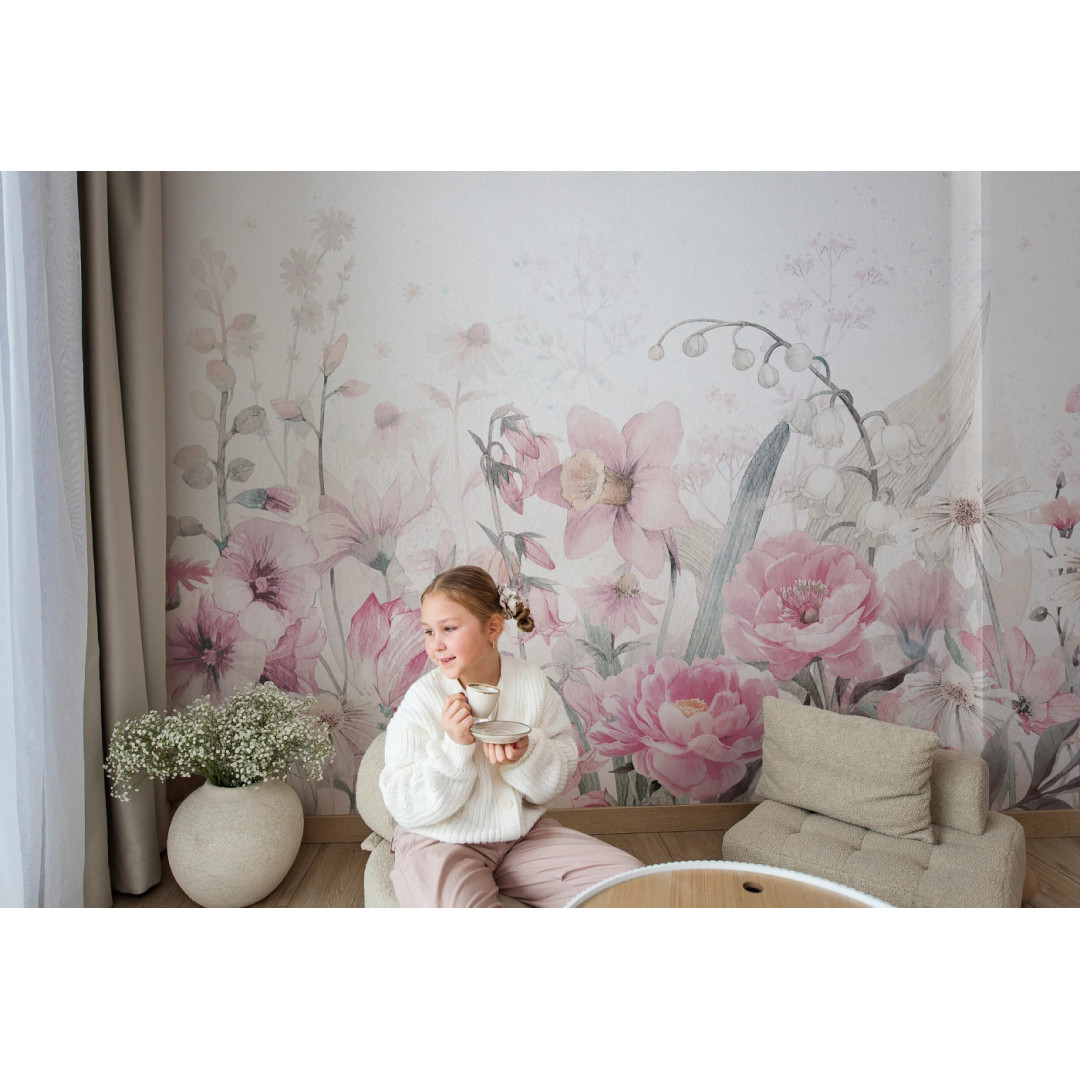 Tapeta do pokoju dziecka BLOOM UP - pastel - tapeta wiszący ogród wielkich kwiatów do pokoju dziecięcego - - MySweetRoom