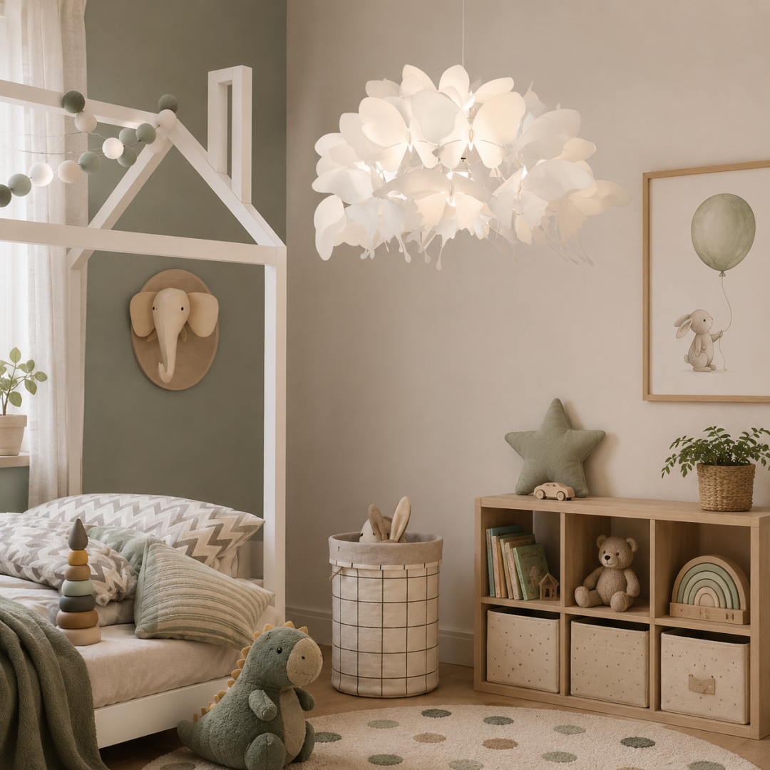 Lampa wisząca z białym designerskim kloszem motyle - biała