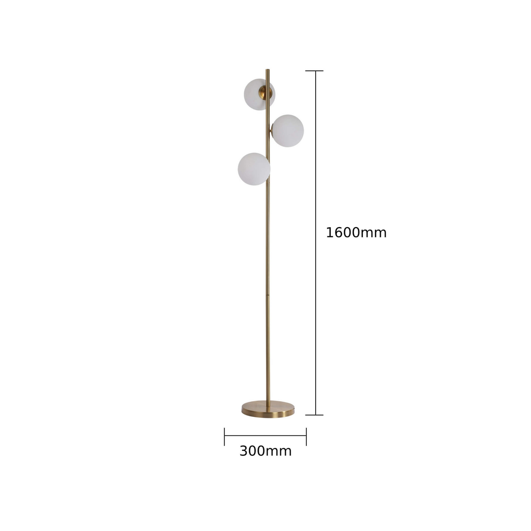 Lampa stojąca podłogowa złota DORADO z trzema szklanymi kloszami 165 cm