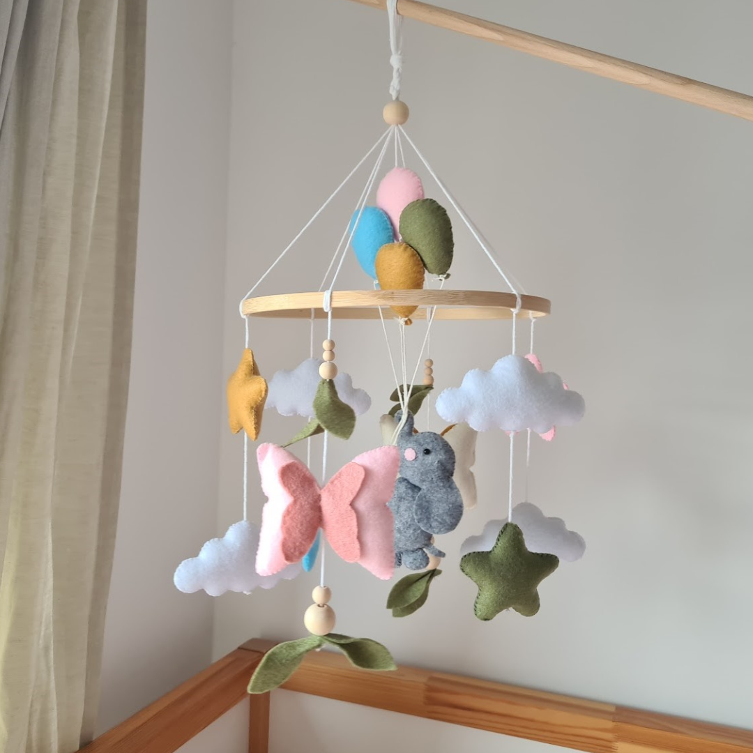 Karuzela nad łóżeczko SŁONIK i kolorowe Balony – Boho