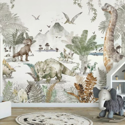 MALUMI Tapeta do pokoju dziecięcego - DINO WORLD green - tapeta w dinozaury do pokoju chłopca