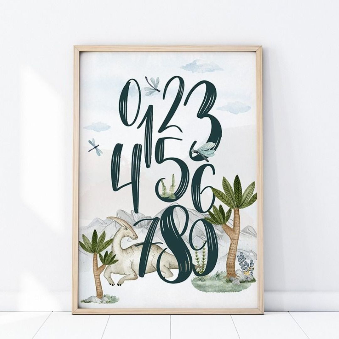 Plakat na ścianę do pokoju dziecięcego Cyfry Dinozaury