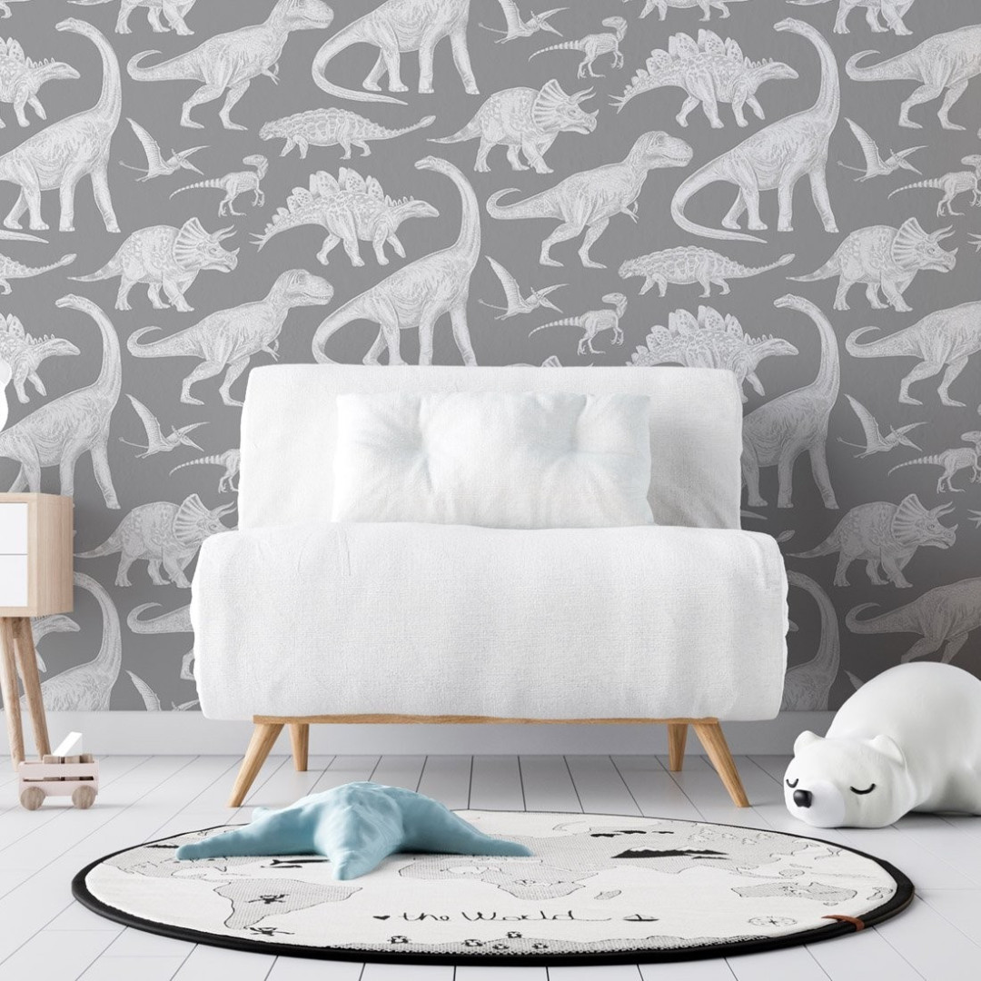 Tapeta W Dinozaury - Dino Gray - MySweetRoom