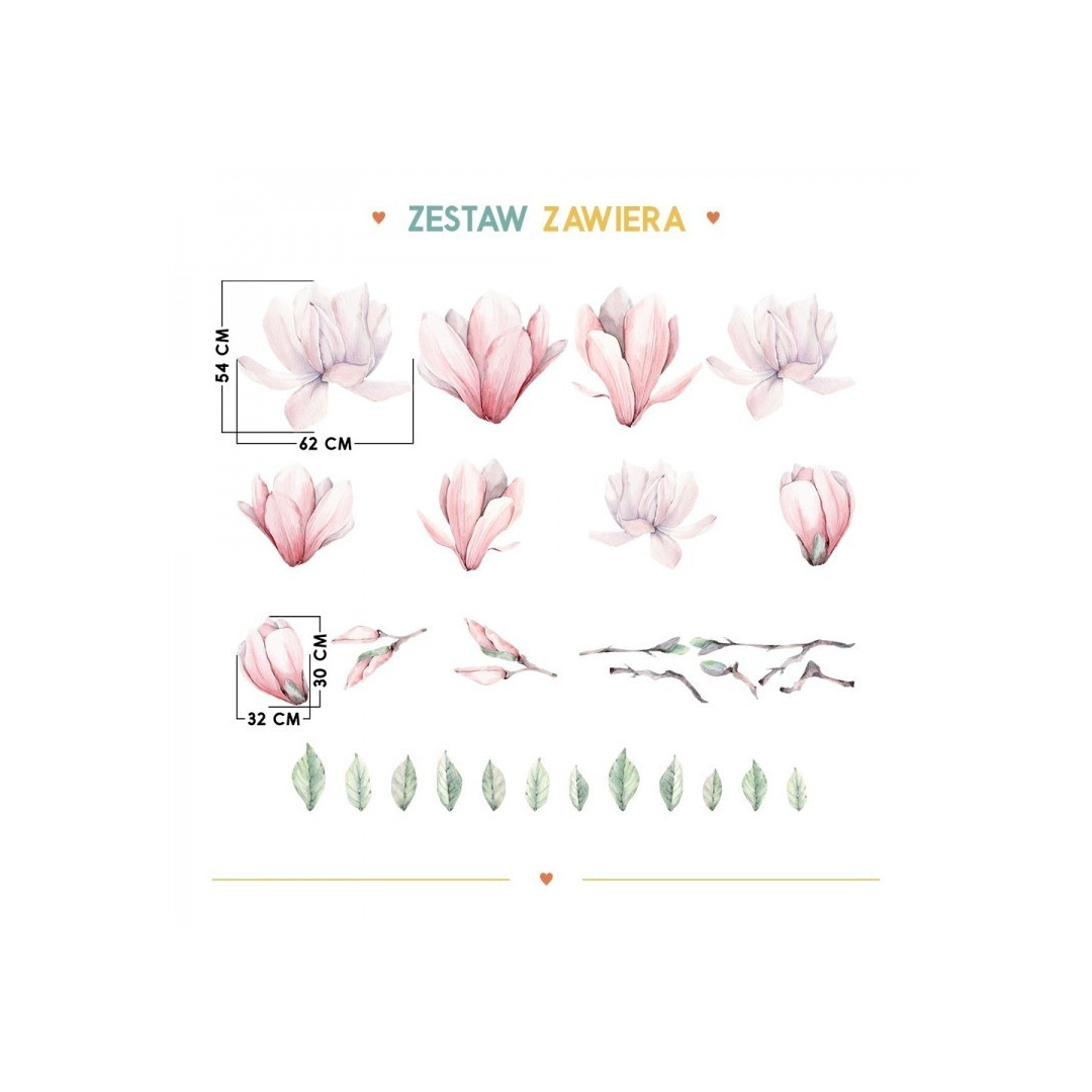 Drukowana naklejka na ścianę do pokoju dziecięcego - Magnolie