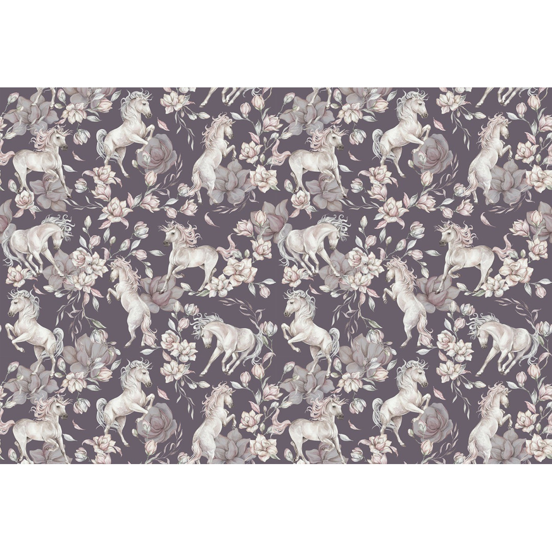 MALUMI Tapeta do pokoju dziecięcego - Jednorożce Purple Gray