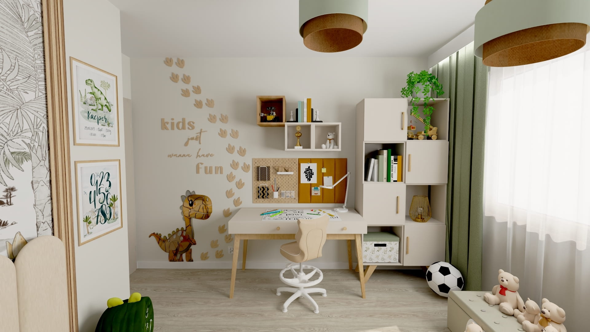 Inspiracja na aranżację pokoju dziecka w nowoczesnym stylu. Pokój dziecięcy z modnymi dekoracjami i jasnym wystrojem. Projekt pokoju dziecka z funkcjonalną przestrzenią do codziennego użytkowania