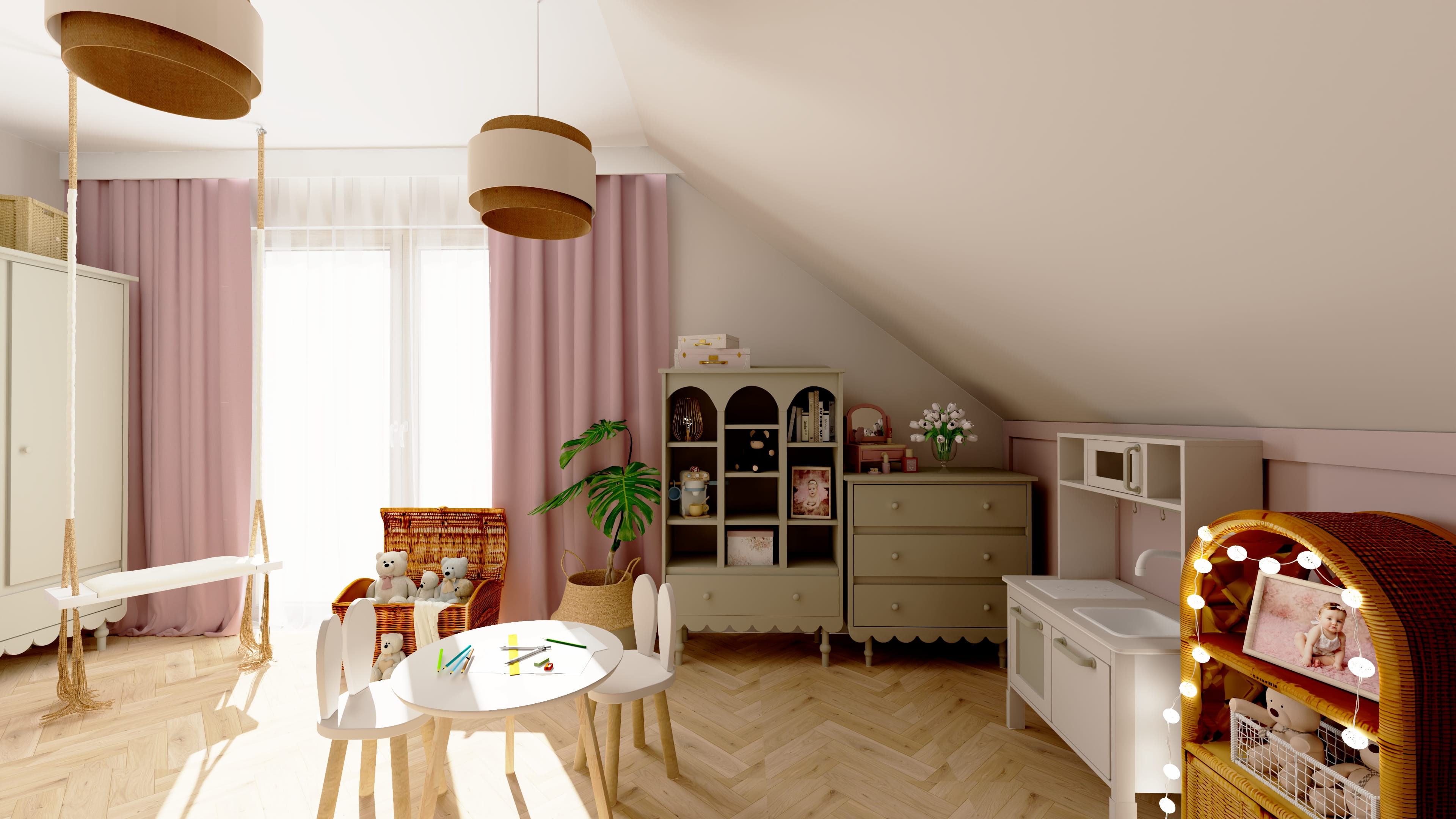 Inspiracja na stylowy pokój dla dziewczynki. Pokój młodzieżowy dla nastolatki z jasną i przytulną aranżacją. Projekt pokoju dla nastolatki z funkcjonalnym biurkiem.