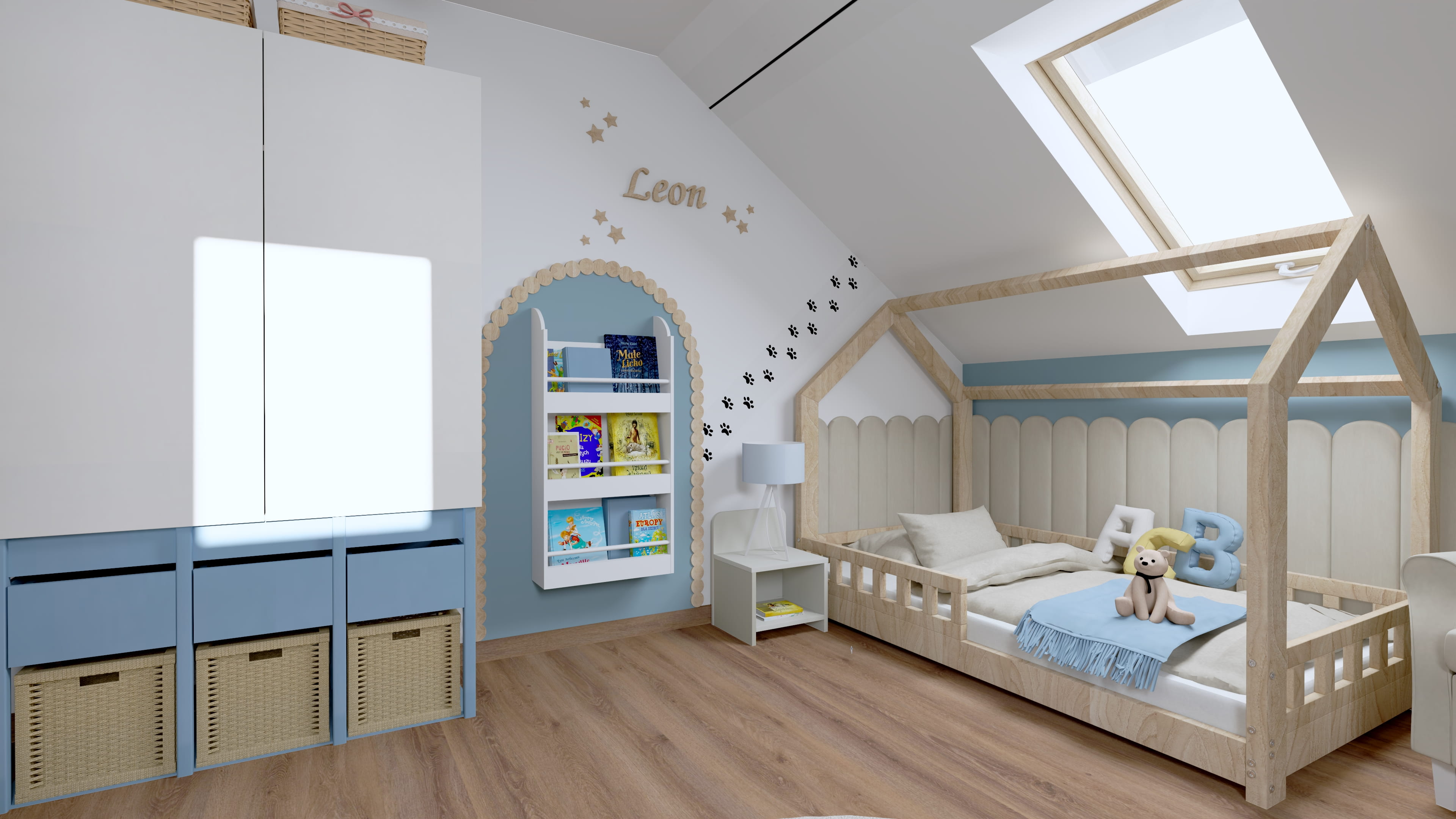 Inspiracja na pokój dziecięcy dla chłopca w nowoczesnym stylu. Aranżacja pokoju dla chłopca z namiotem tipi do zabawy. Aranżacja pokoju chłopca z miejscem do kreatywnej zabawy.