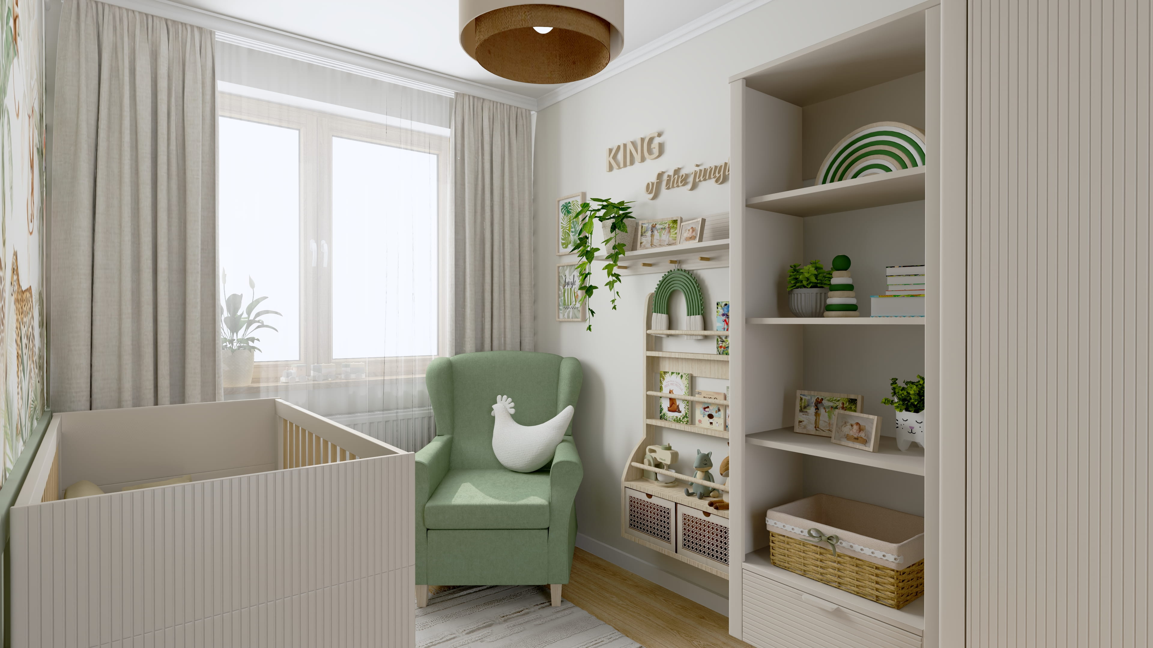 Pokój dla niemowlaka z przytulnym i bezpiecznym wystrojem. Inspiracja na pokój dla noworodka w spokojnym stylu. Pokój niemowlęcy z delikatnymi dodatkami i jasną kolorystyką.