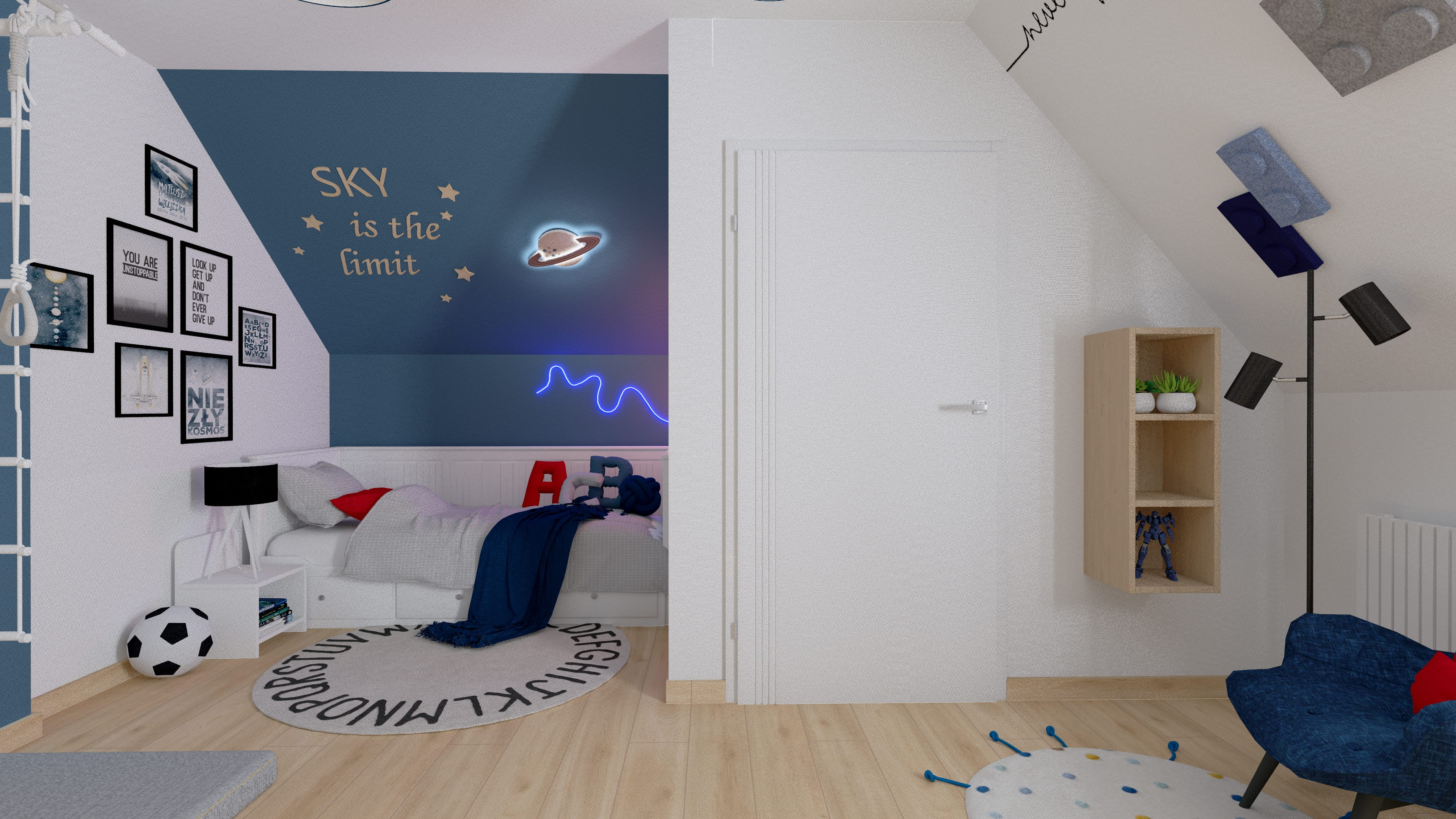 Nowoczesny pokój młodzieżowy dla chłopca Projekt pokoju dla nastolatka w modnym stylu Aranżacja pokoju młodzieżowego z biurkiem do nauki