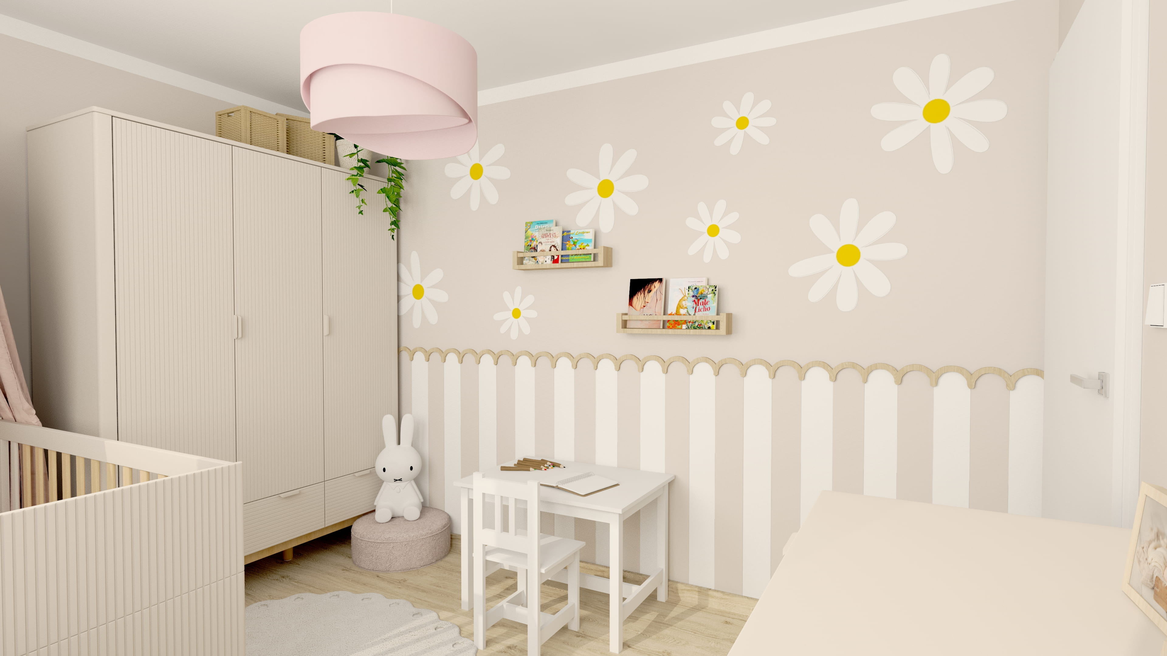 Inspiracja na stylowy pokój dla dziewczynki. Projekt pokoju dziecięcego z nowoczesną i funkcjonalną aranżacją. Inspiracja na pokój dziecka z jasną kolorystyką i modnymi dodatkami.