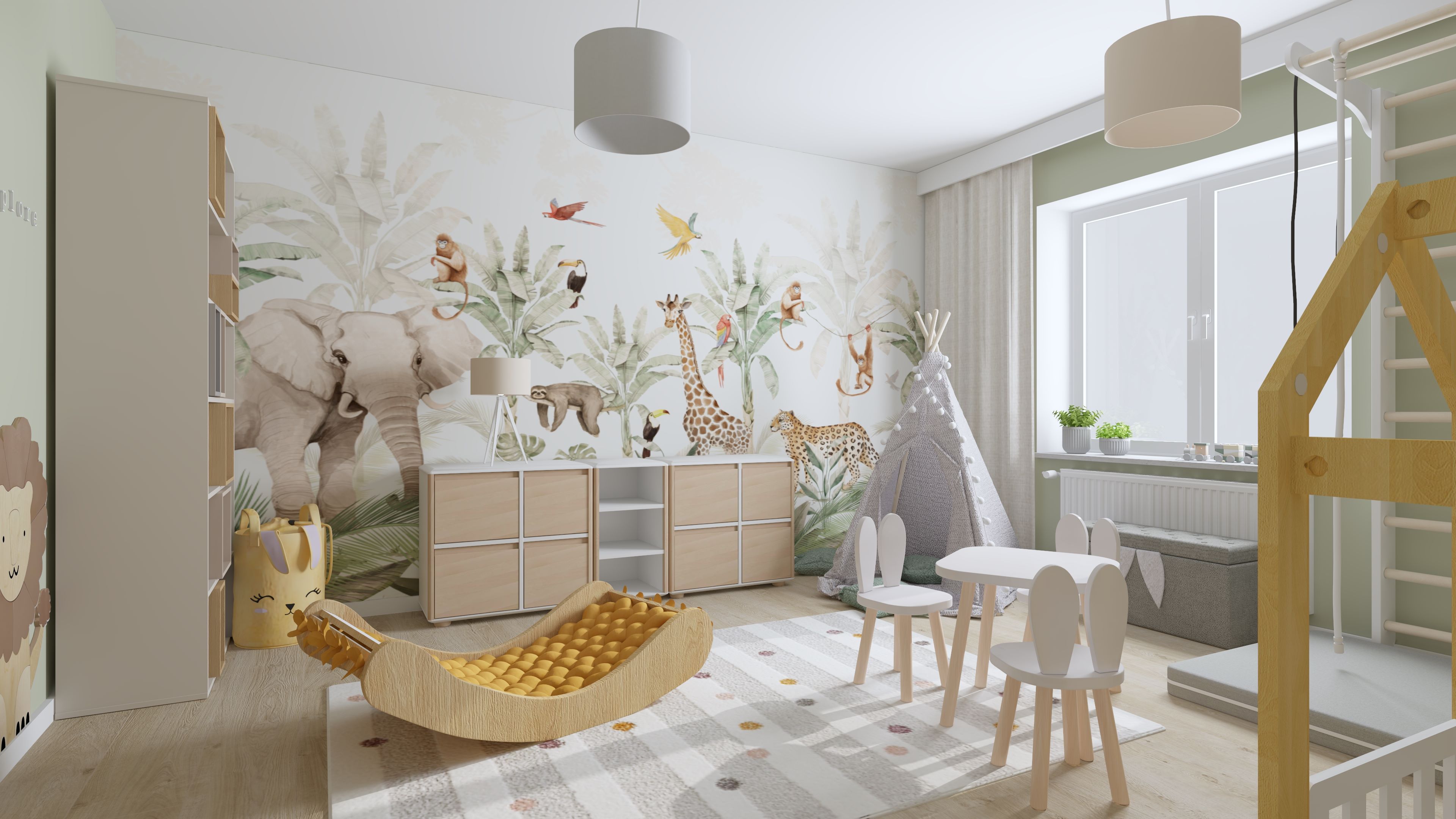 Inspiracja na pokój dziecięcy dla rodzeństwa. Wspólny pokój dziecięcy dla rodzeństwa z funkcjonalnym układem. Projekt pokoju dla dzieci dzielących wspólną przestrzeń.