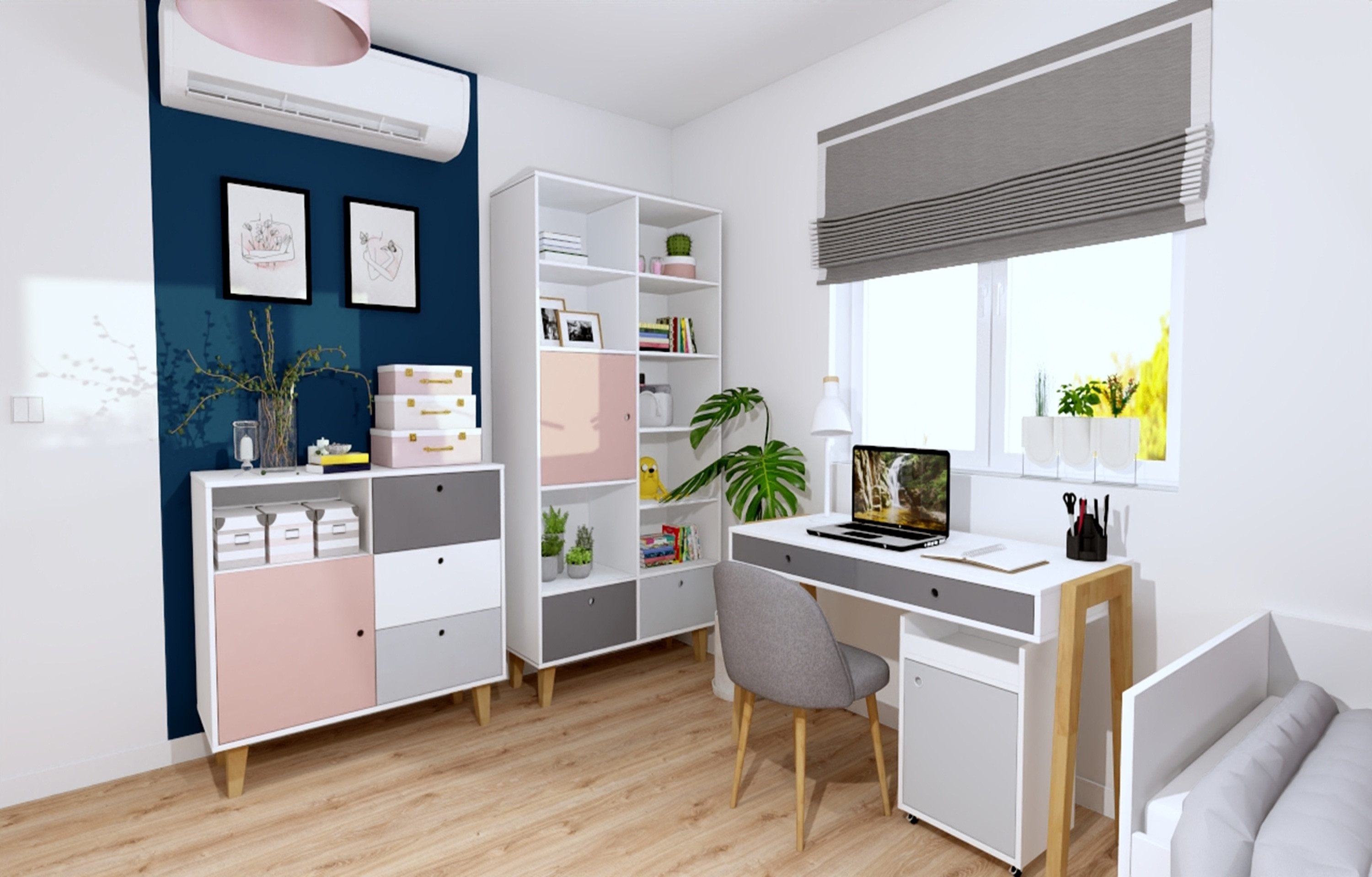Pokój z granatową ścianą dla nastolatki - Amelia