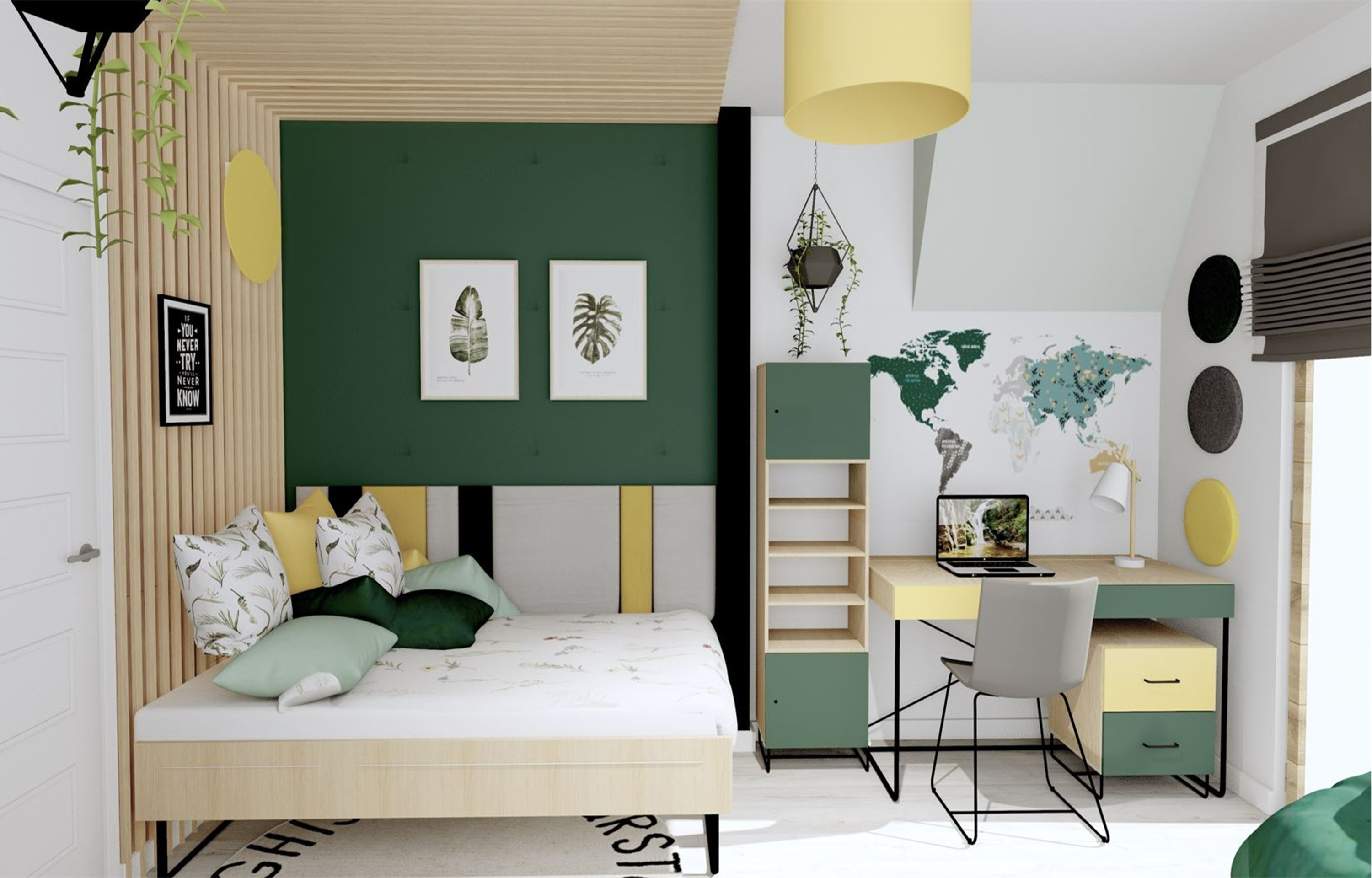 Zielony pokój boho dla nastolatki - Maja