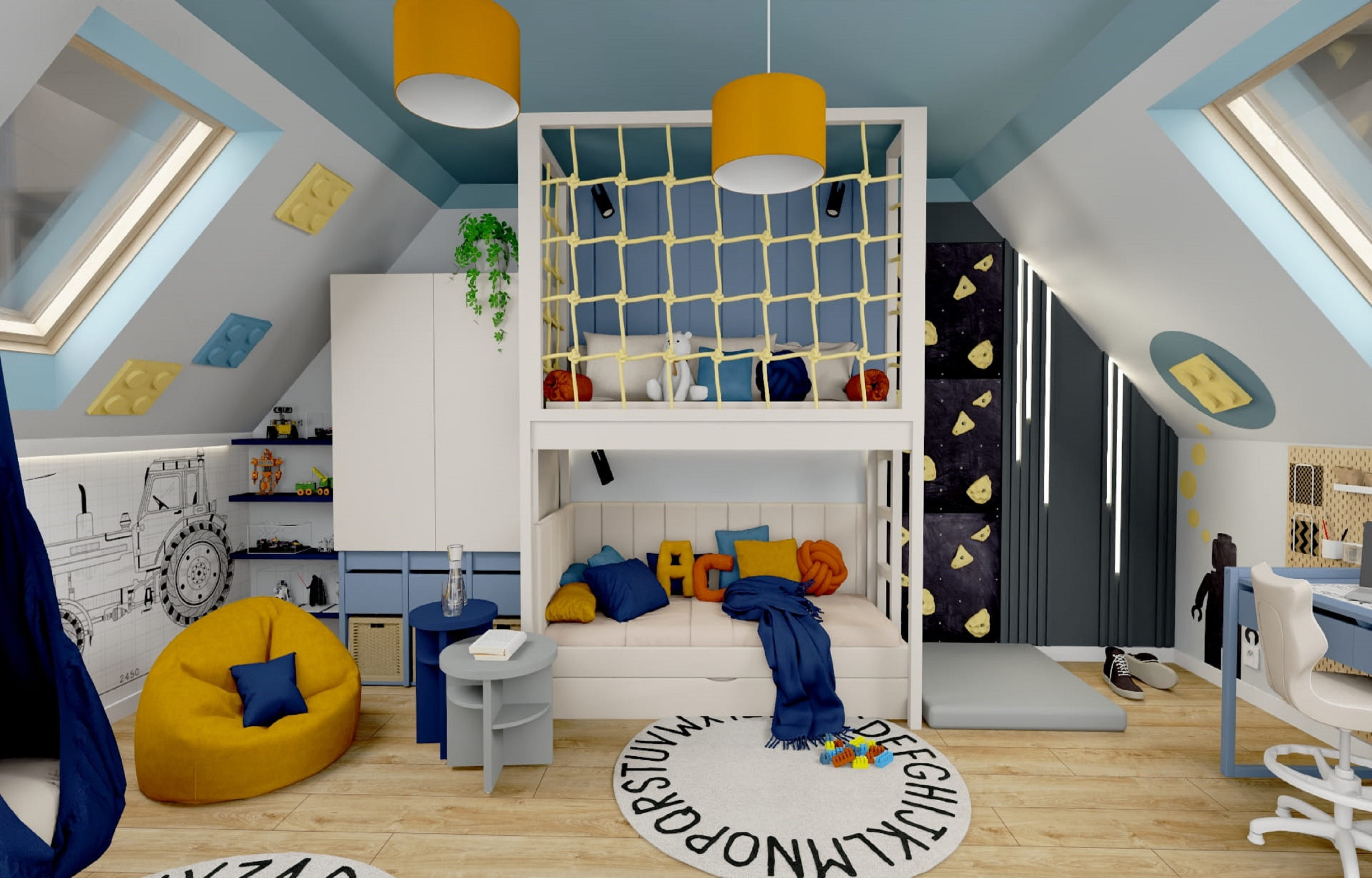 Projekt pokoju dla 7-latka I Energiczna aranżacja z łóżkiem na antresoli I INSPIRACJA