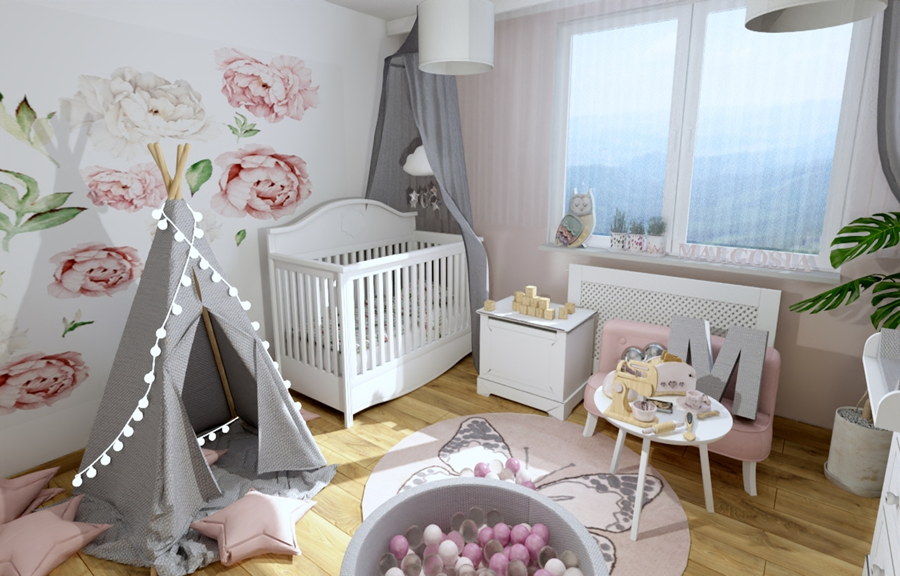 Pokój z motywem kwiatów dla dziewczynki - Małgosia