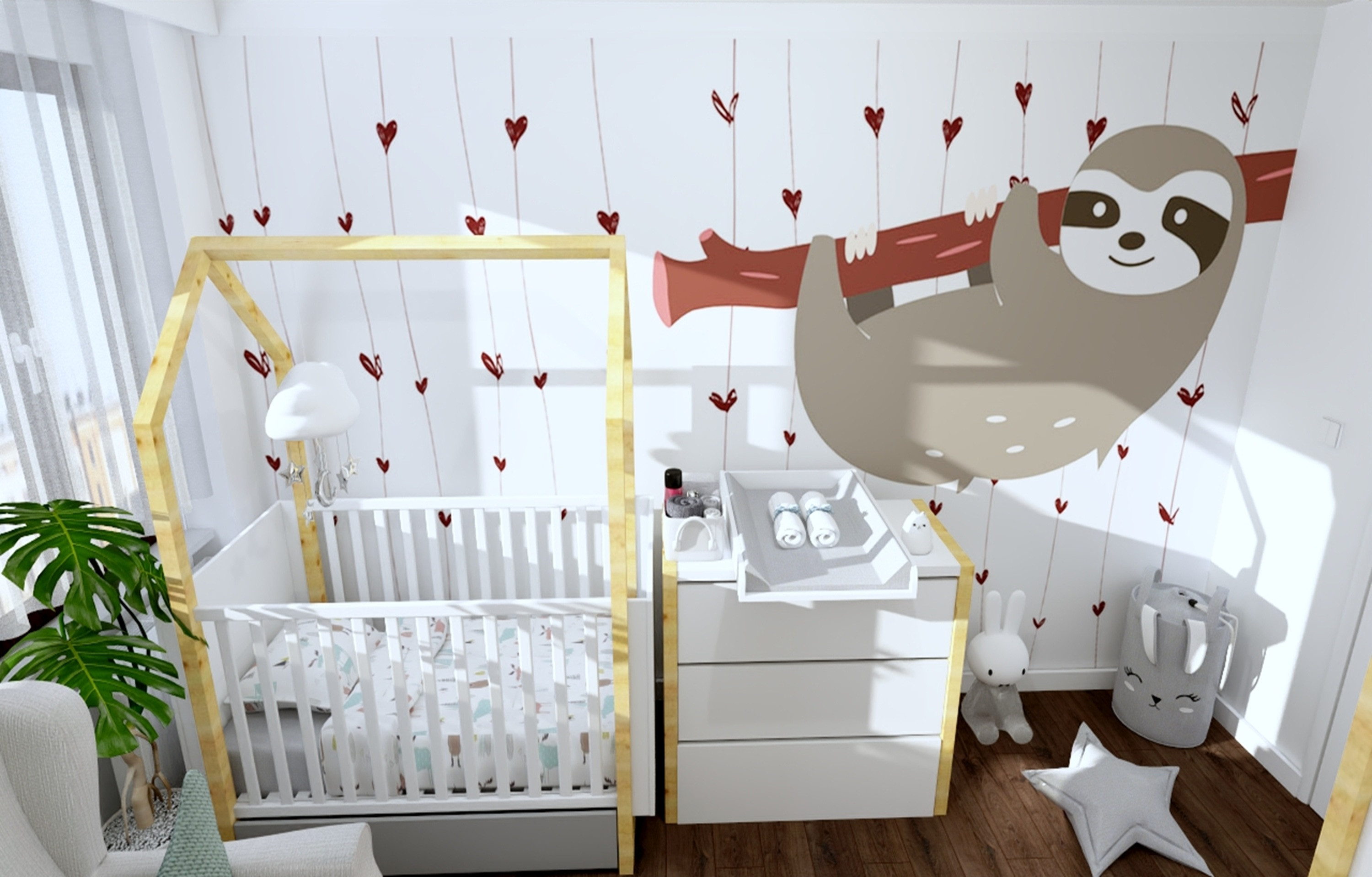 Mały pokój dla niemowlaka - motyw leniwca!