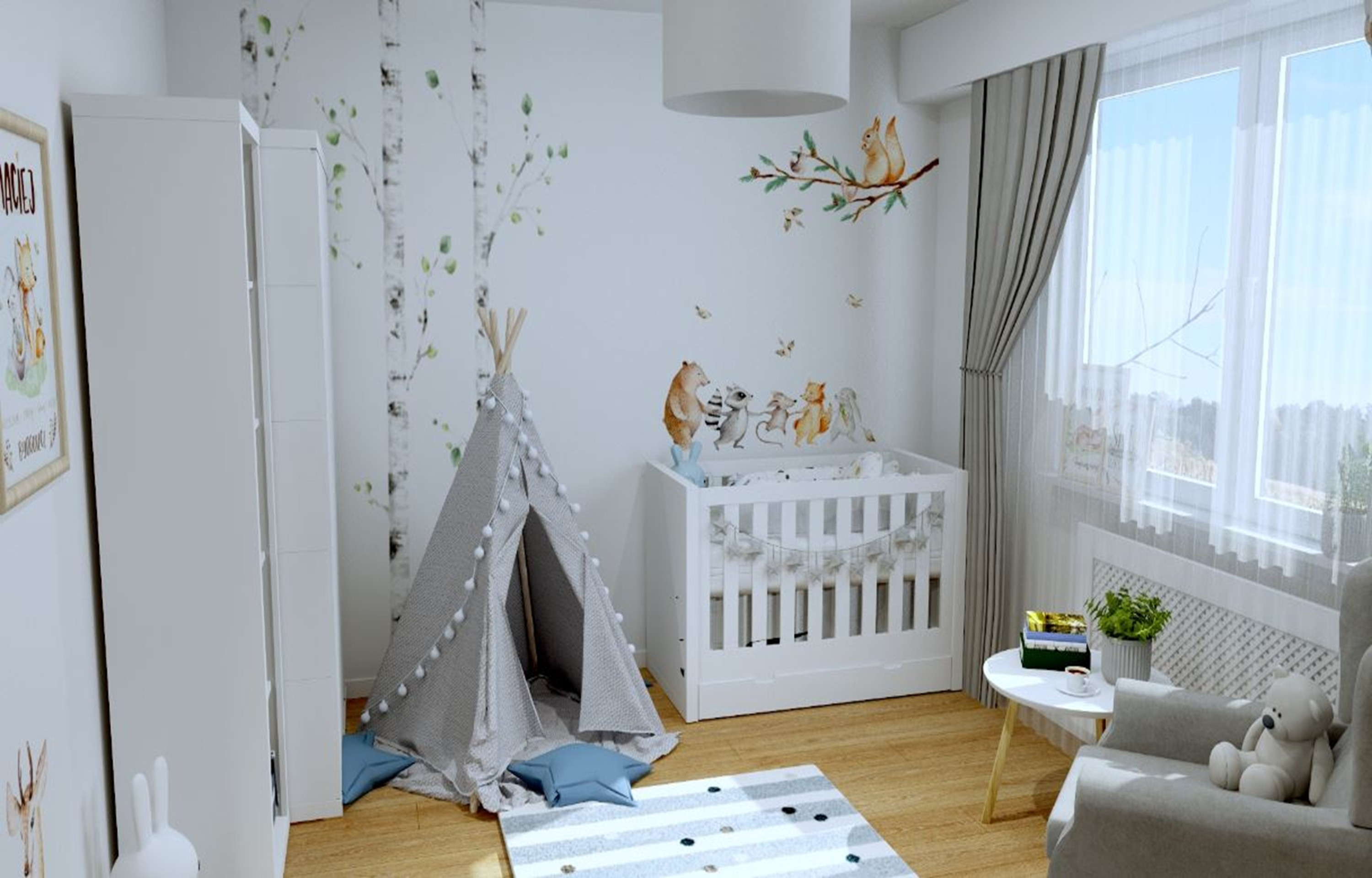 Delikatny leśny pokoik dla małego Tymka