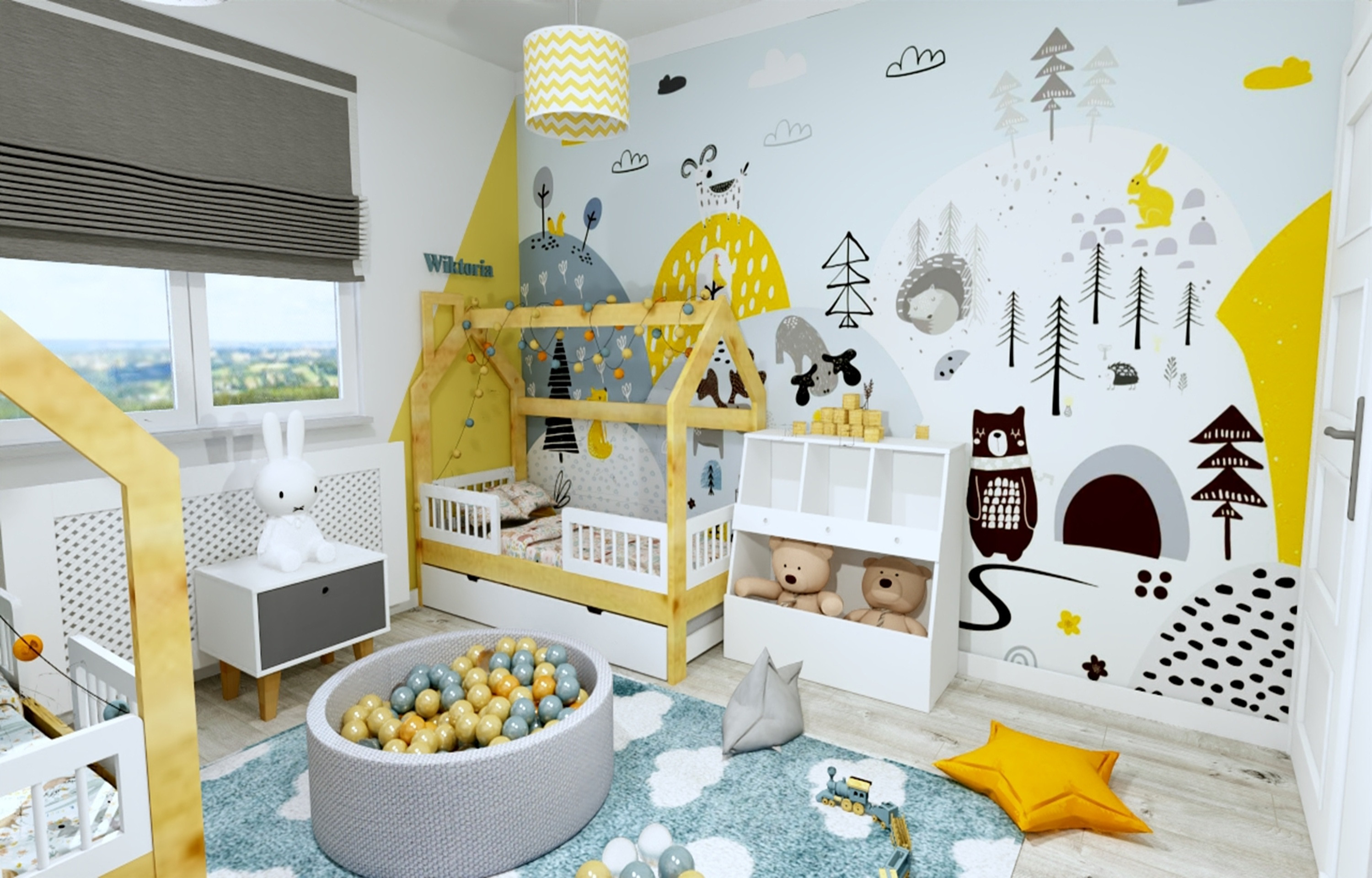 Niebiesko-żółty pokój dla rodzeństwa - Wiktoria i Antek