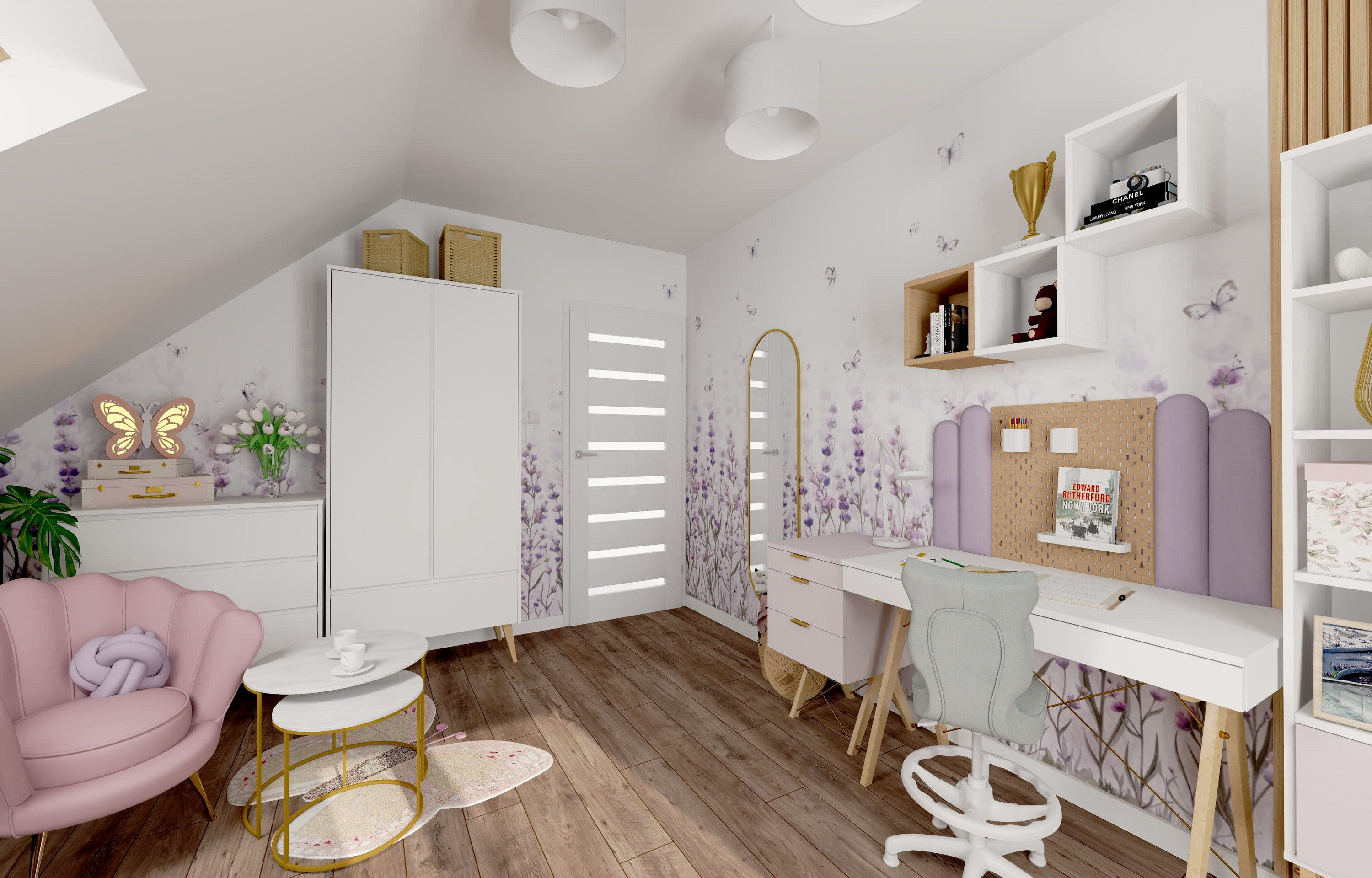 Lawendowy pokój dla dziewczynki  | Subtelna i elegancka aranżacja  | Inspiracja