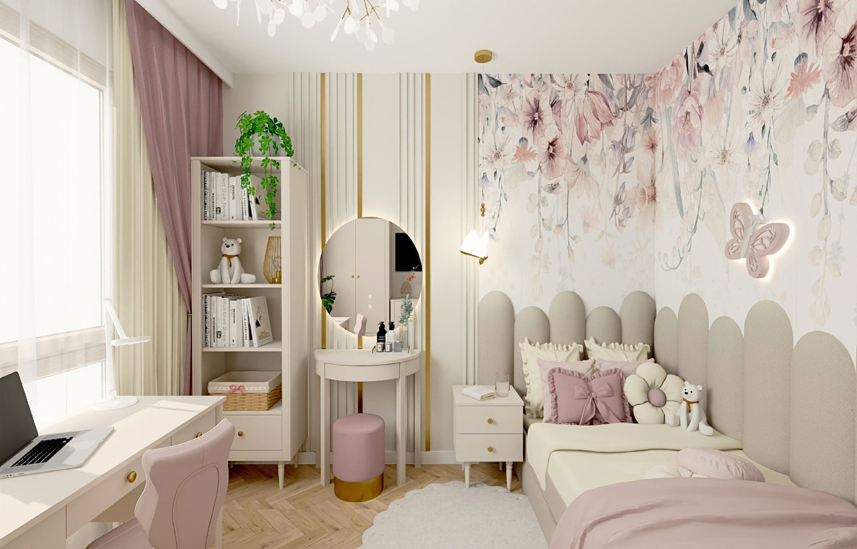 Projekt eleganckiego pokoju dla 8-latki z motylim akcentem I Kolekcja Petit od Pinio w pokoju dziewczęcym I Inspiracja