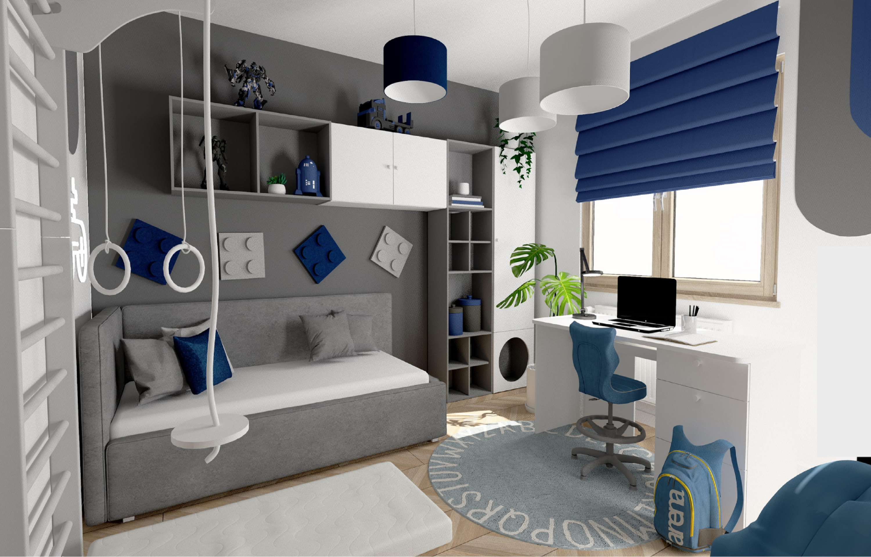 Projekt pokoju dla chłopca | nowoczesna aranżacja z zabudowaną szafą Stor Vox | Inspiracja